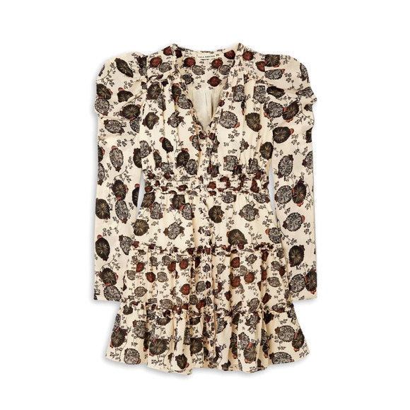 Ulla Johnson 4 Winsor Ruffled Floral Puff Shoulder Long Sleeve Mini Dress Cream - Picture 12 of 12